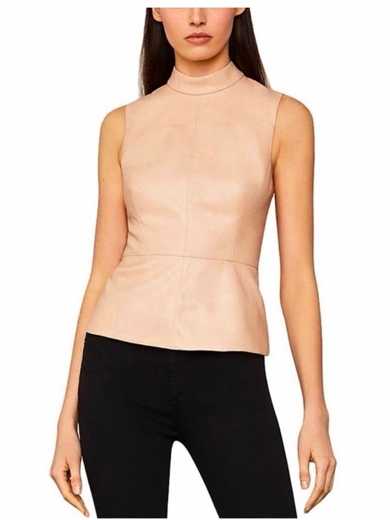BCBGMaxAzria Tops - BCBGMaxAzria Sleeveless Mock-Neck Faux Leather in Blush size 2. Fully lined.